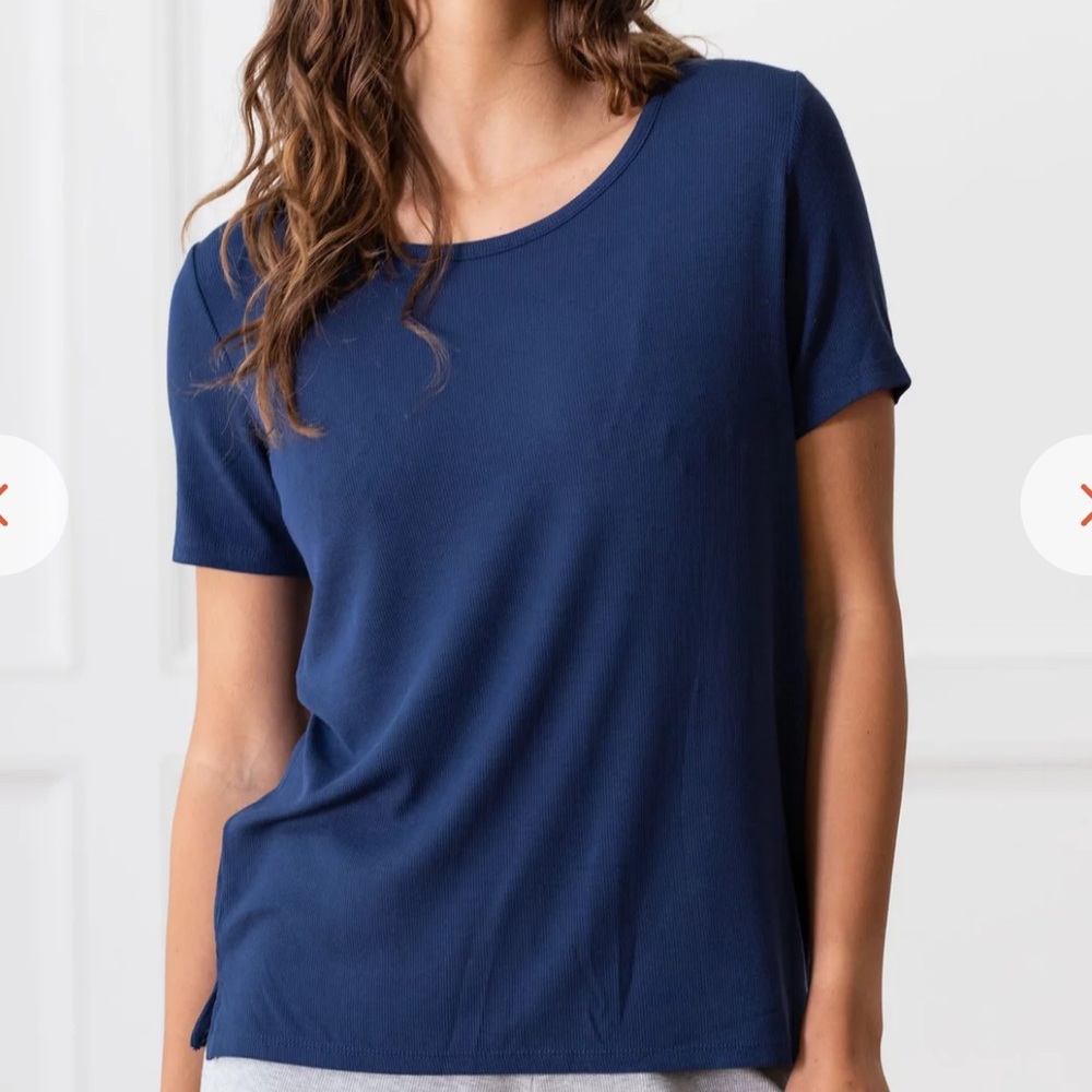 Cozy Earth Bamboo Stretch-Knit Tee Navy XS New With‎ Tags
